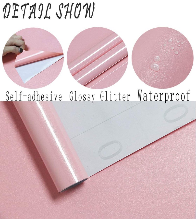 Toduso 15.8â€™â€™Ã—118.1â€™â€™Glossy Pink Contact Paper Peel and Stick Countertop Contact Paper Self-Adhesive Removable Glitter Waterproof Wallpaper Decorative Kitchen Cabinet Shelf Drawer Vinyl Film - Image 4
